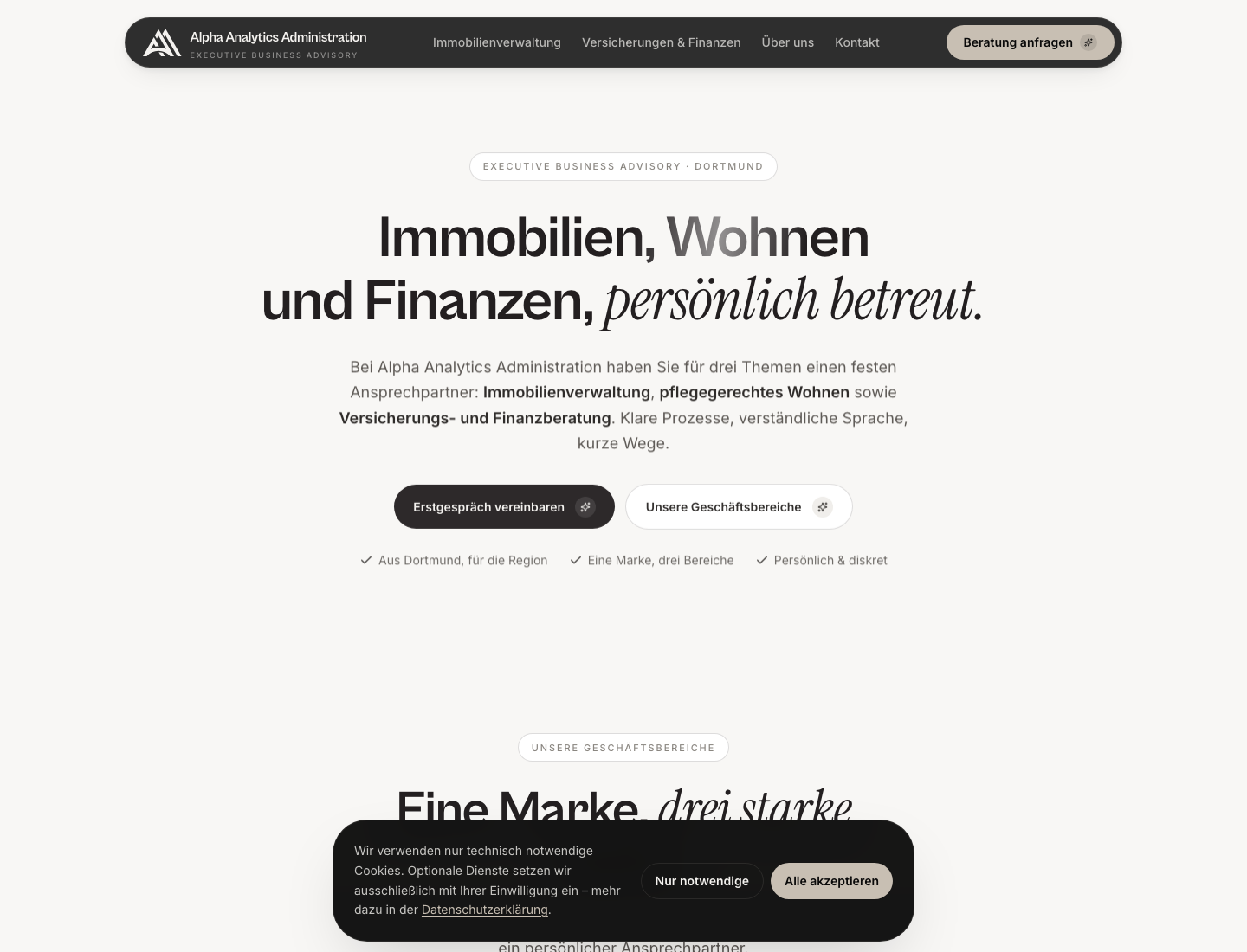 Screenshot der Alpha Analytics Administration Website