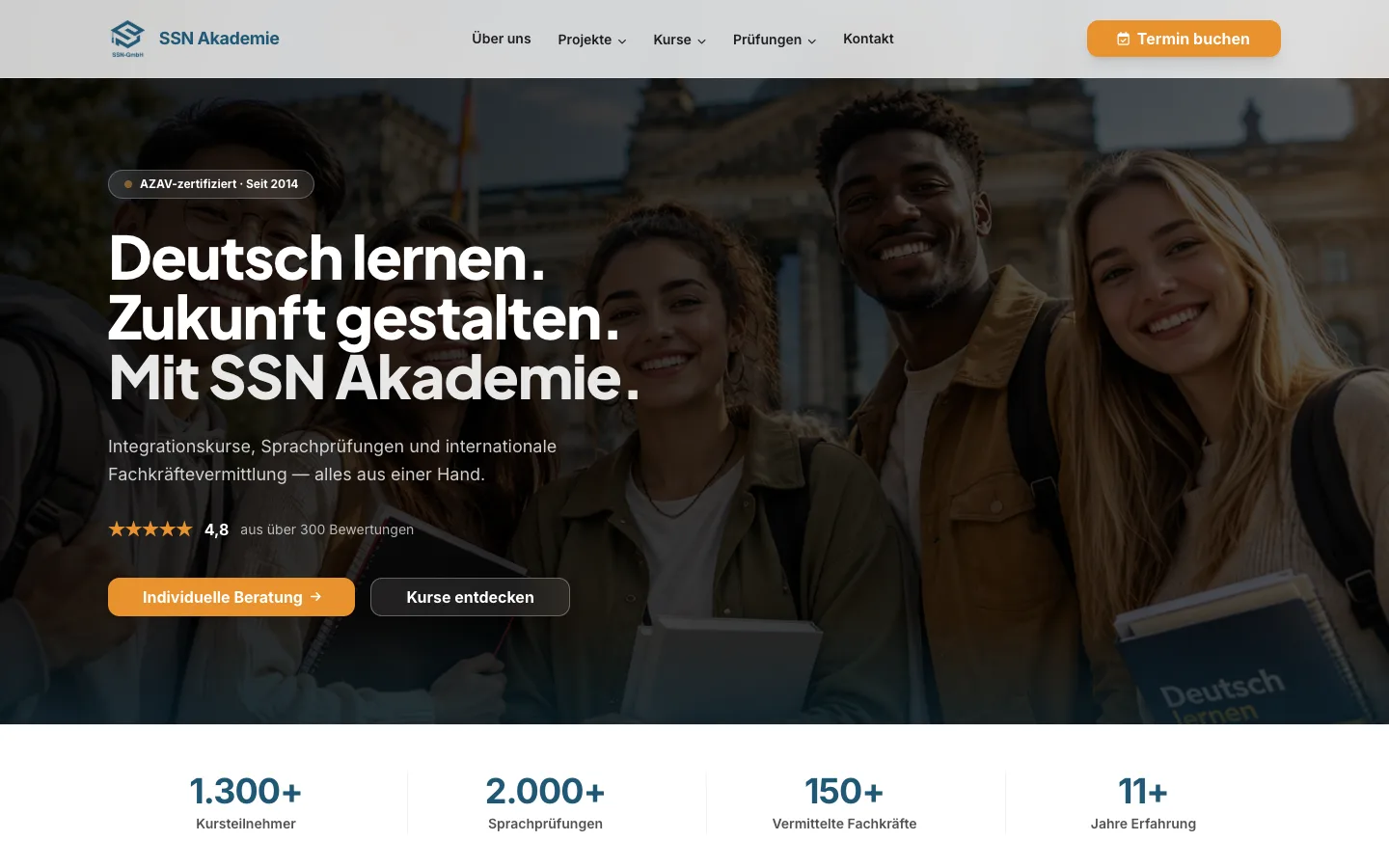 Screenshot der SSN Akademie Website
