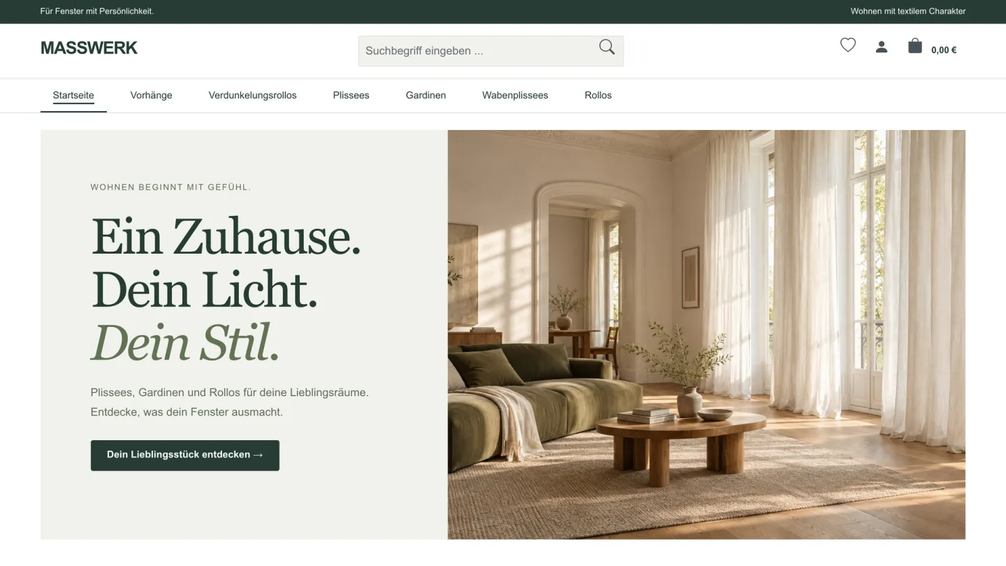MASSWERK – storefront preview of the Shopware 6 theme