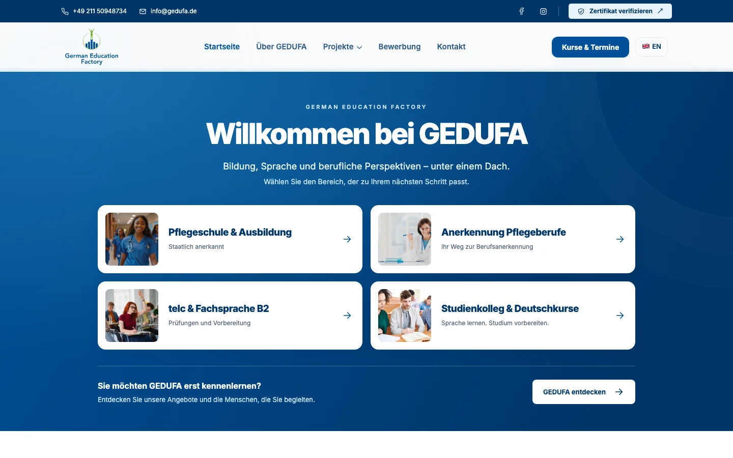 Screenshot der GEDUFA Website